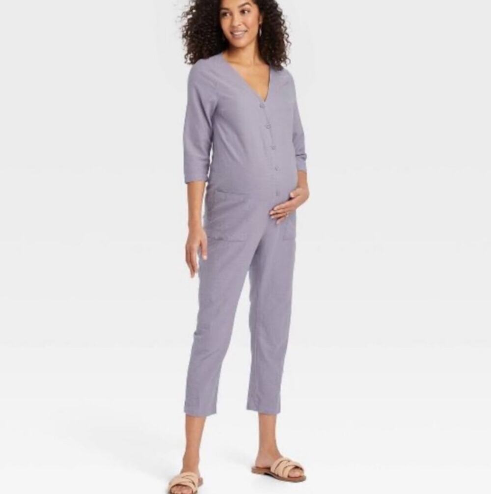 The Nines By Hatch Half Button Up Jumpsuit Size XS NWT Purple